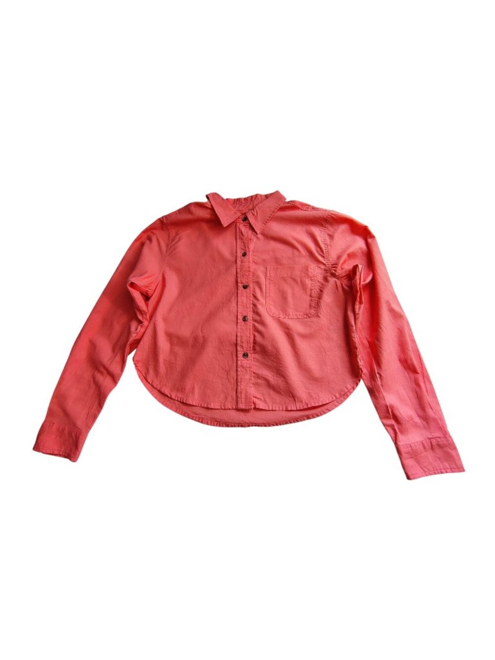 Universal Thread Womens Coral Cropped Button-Up Shirt S Long Sleeve Lightweight